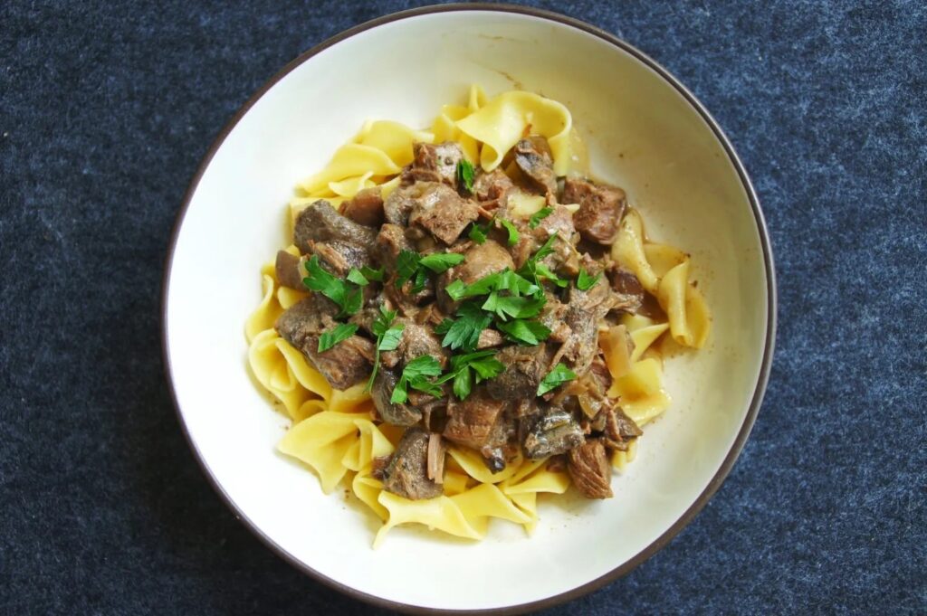 Crockpot Beef Stroganoff (made with Greek Yogurt)