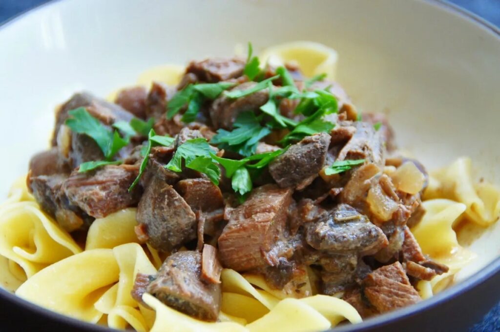 Crockpot Beef Stroganoff (made with Greek Yogurt)
