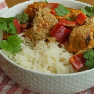 Easy Red Curry with Turkey Meatballs and Bell Peppers