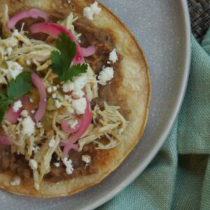 Crockpot Salsa Verde Chicken Tostadas