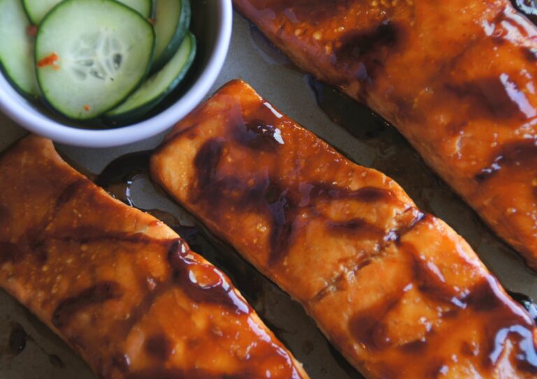 Hoisin Glazed Salmon with a Quick Pickled Cucumber