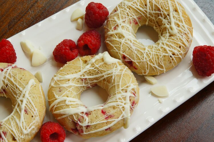Baked White Chocolate Raspberry Donuts