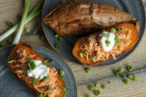 Buffalo Chicken Sweet Potatoes