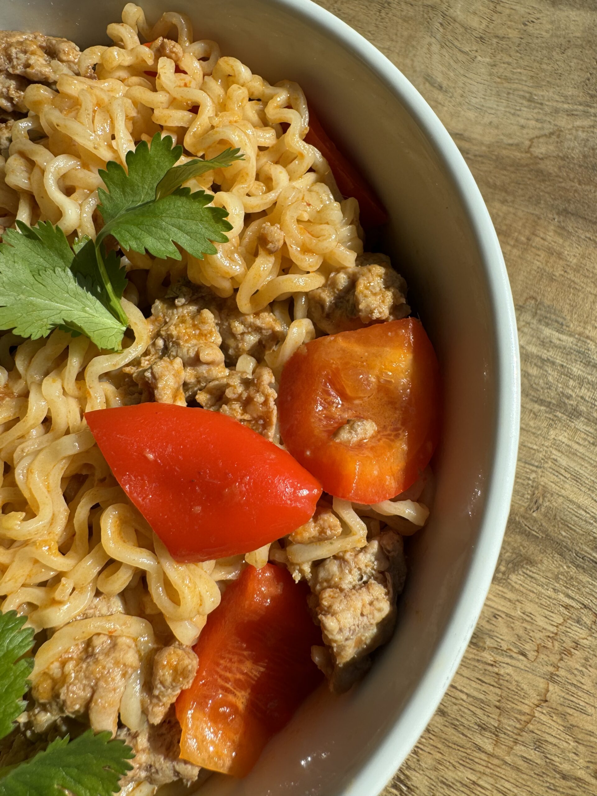 Easy Red Curry Coconut Ramen Noodles with Ground Chicken