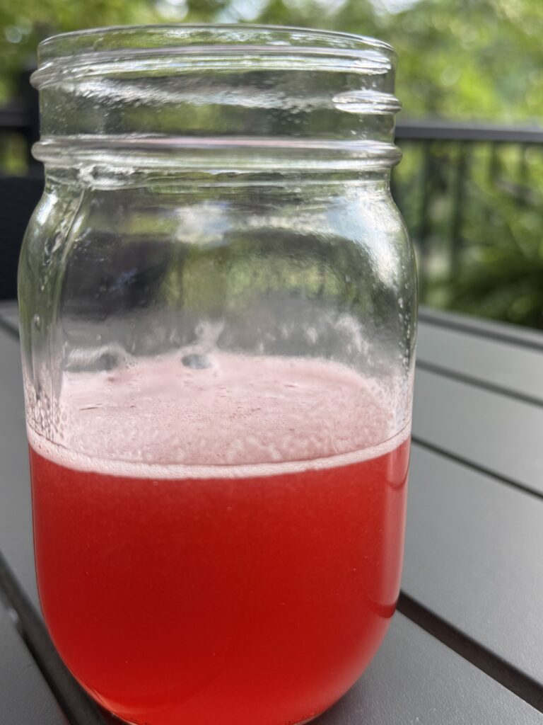Rhubarb Simple Syrup - made with water, sugar and rhubarb
