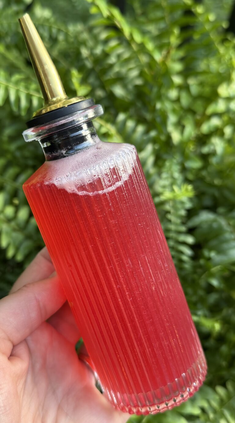 Rhubarb Simple Syrup - made with water, sugar and rhubarb