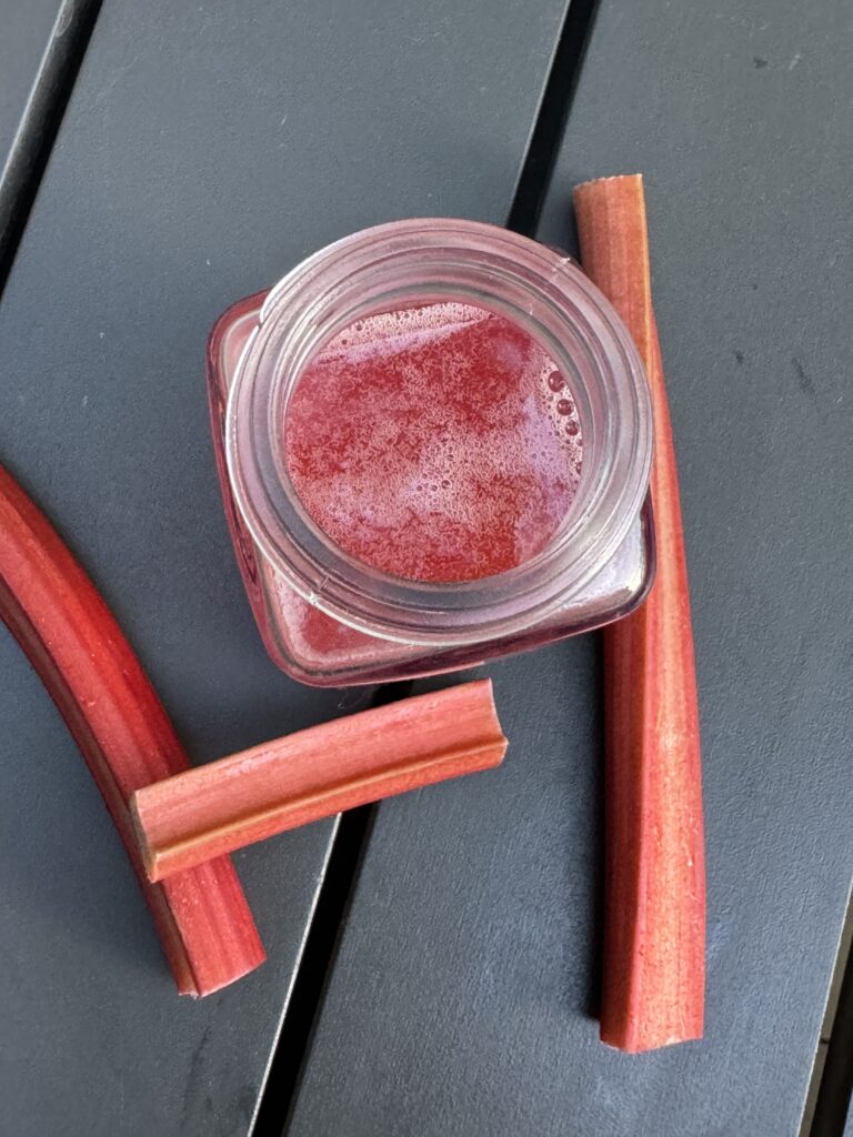 Rhubarb Simple Syrup - made with water, sugar and rhubarb